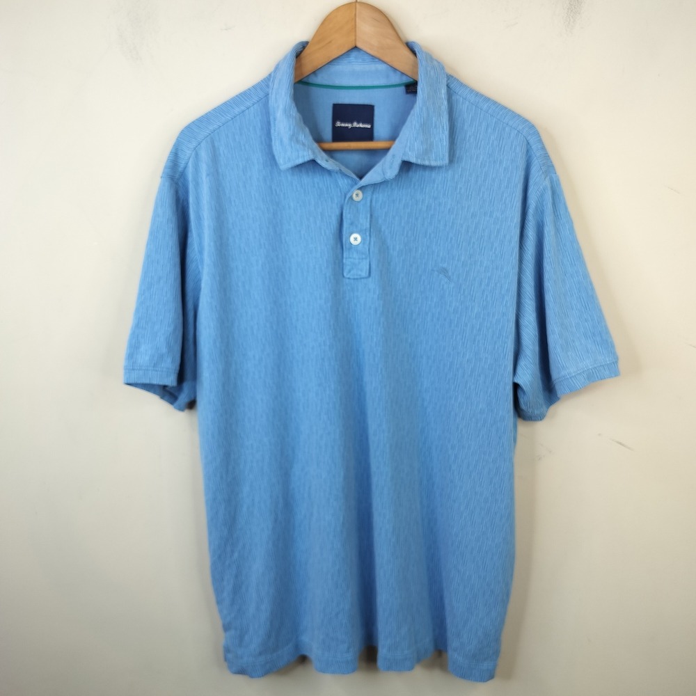 Tommy Bahama Polo Shirt Mens XL Modal Polyester Textured Knit Tropical Coastal